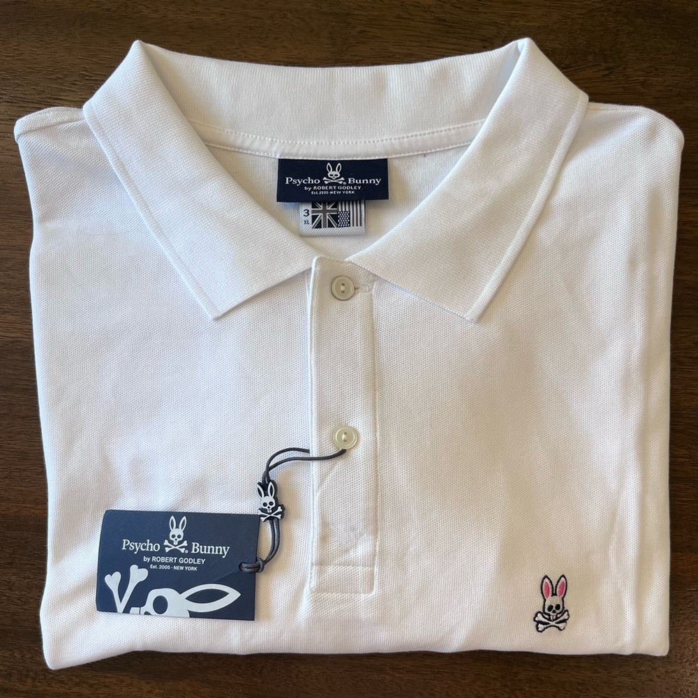 New Psycho Bunny Mens Pima Cotton Classic Polo White Golf Shirt 3XL